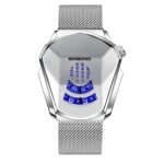 BINBOND Locomotive Concept Reloj Hombre Live Black Technology Watch, White Net Belt White Steel White Face