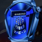 BINBOND Locomotive Concept Reloj Hombre Live Black Technology Watch, Gold Net Belt Full Gold Gold Face - Imagen 4