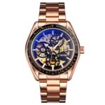 SKMEI 9194 Reloj mecánico automático con banda de acero y esqueleto para hombre, Rose Gold - Imagen 2
