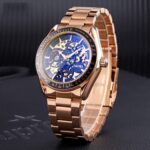 SKMEI 9194 Reloj mecánico automático con banda de acero y esqueleto para hombre, Rose Gold - Imagen 4