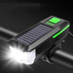 Faro Solar para bicicleta, luz de bocina, conducción nocturna, faro con carga USB, equipo de linterna deslumbrante para bicicleta, Green
