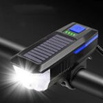 Faro Solar para bicicleta, luz de bocina, conducción nocturna, faro con carga USB, equipo de linterna deslumbrante para bicicleta, Blue