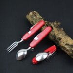 Vajilla para exteriores Cuchara / Tenedor / Cuchillo / Abridor de botellas de acero inoxidable Juego de cubiertos plegables multifuncionales 4 en 1