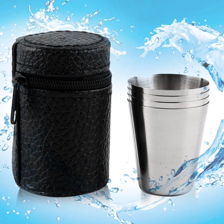 TBD050690001.jpg Mini taza de acero inoxidable 4 en 1 para exteriores, juego de tazas de agua potable portátiles para senderismo, Camping y viajes, taza de cuero, 30ML - Imagen 1