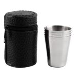 Mini taza de acero inoxidable 4 en 1 para exteriores, juego de tazas de agua potable portátiles para senderismo, Camping y viajes, taza de cuero, 30ML - Imagen 2