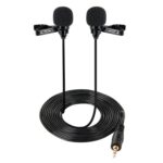 Micrófono Lavalier con cable, condensador, micrófono de doble cabeza, dos personas, teléfono móvil en vivo, micrófono K Song, 515PU Bag