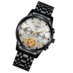 FNGEEN 4001 Reloj no mecánico para hombre Reloj de cuarzo multifunción, Black Steel White Surface Gold Nails - Imagen 2