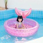 Piscina inflable con forma de sirena para niños, piscina redonda rosa bebé, cojín de aire flotante, 150cm