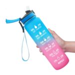 Hervidor deportivo de gran capacidad para exteriores con taza de Color degradado de plástico Tritan de 1L, Blue Pink