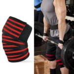2 rodilleras deportivas envueltas en vendaje de cuatro rayas de nailon, Nylon Knee Pads(Black Red)