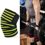 2 rodilleras deportivas envueltas en vendaje de cuatro rayas de nailon, Nylon Knee Pads (Black Yellow)