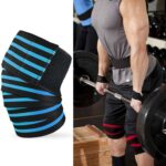 2 rodilleras deportivas envueltas en vendaje de cuatro rayas de nailon, Nylon Knee Pads (Black Light Blue)
