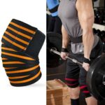 2 rodilleras deportivas envueltas en vendaje de cuatro rayas de nailon, Nylon Knee Pads (Black Orange)