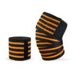 2 rodilleras deportivas envueltas en vendaje de cuatro rayas de nailon, Nylon Knee Pads (Black Orange) - Imagen 2