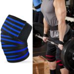 2 rodilleras deportivas envueltas en vendaje de cuatro rayas de nailon, Nylon Knee Pads (Black Royal Blue)