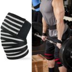 2 rodilleras deportivas envueltas en vendaje de cuatro rayas de nailon, Nylon Knee Pads (Black White)