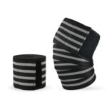 2 rodilleras deportivas envueltas en vendaje de cuatro rayas de nailon, Nylon Knee Pads (Black White) - Imagen 2