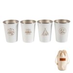 4 PCS / Set Copa de acero inoxidable para picnic al aire libre, With Storage Bag (White)
