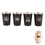 4 PCS / Set Copa de acero inoxidable para picnic al aire libre, With Storage Bag (Black)