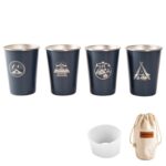 4 PCS / Set Copa de acero inoxidable para picnic al aire libre, With Storage Bag+Silicone Holder (Dark Blue)