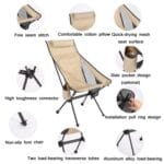 Silla de playa plegable portátil de aleación de aluminio para acampar al aire libre, With Pocket (Blue Gray) - Imagen 4