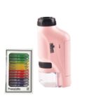 Equipo de laboratorio portátil de mano para niños Microscopio Juguetes, Lite + Specimen (Pink)
