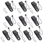 Camping al aire libre Toldo a prueba de viento Carpa fija Clip Cuerda Hebilla Juego de suspensión rápida, 10 Clips+10 White Dot Ropes+10 Silver Buckles
