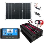 Inversores del sistema de energía solar + Controlador 30A + Panel solar 18W 18V, Black 12V To 220V
