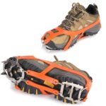 1 par de 18 picos grandes de crampones para caminar al aire libre en invierno, pesca en hielo, zapatos de nieve, picos, tamaño:, L Orange - Imagen 4