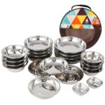 CLS Plato de cena portátil de acero inoxidable Cubiertos para acampar al aire libre, 22 PCS / Set