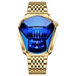 BINBOND Locomotive Concept Steel Belt Watch Hombres Live Black Technology Watch, Steel Belt Full Gold-Blue Face