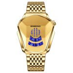 BINBOND Locomotive Concept Steel Belt Watch Hombres Live Black Technology Watch, Steel Belt Full Gold Gold Face