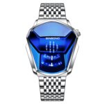 BINBOND Locomotive Concept Steel Belt Watch Hombres Live Black Technology Watch, Steel Belt White Steel Blue Face