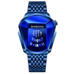 BINBOND Locomotive Concept Steel Belt Watch Hombres Live Black Technology Watch, Steel Belt Blue Steel Blue Face