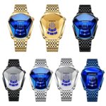 BINBOND Locomotive Concept Steel Belt Watch Hombres Live Black Technology Watch, Steel Belt Full Gold-Blue Face - Imagen 2