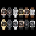 BINBONG B6575 Hombres Vintage Cuadrado Multifuncional Impermeable Reloj de Cuarzo Luminoso, Black-Black-Black-Rose - Imagen 2