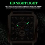 BINBONG B6575 Hombres Vintage Cuadrado Multifuncional Impermeable Reloj de Cuarzo Luminoso, Black-Black-Black-Rose - Imagen 3