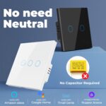 Tuya ZigBee Zero Firewire Touch Interruptor de control remoto de pared Control de luz Interruptor de voz Enchufe de la UE, estilo:, 2 Gang (Black) - Imagen 3