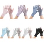 1 par de guantes de seda helada para pesca con dedos ultravioleta finos transpirables con protección solar de verano, Free Size - Imagen 2