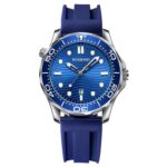 BINBOND B2820 Luminous 30m Reloj de cuarzo deportivo resistente al agua para hombres, Blue Silicon White Steel Blue