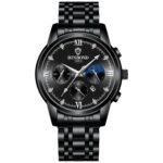 BINBOND B3591 30m Calendario luminoso a prueba de agua Reloj para hombre, Black Steel-Black