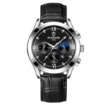 BINBOND B3591 30m Calendario luminoso a prueba de agua Reloj para hombre, Black Leather-White-Black