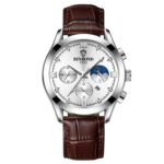 BINBOND B3591 30m Calendario luminoso a prueba de agua Reloj para hombre, Brown Leather-White-White