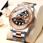 BINBOND B930 Metal Gear Reloj de cuarzo luminoso 30M Reloj deportivo resistente al agua, White Steel-Blue - Imagen 4