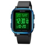 SKMEI 1858 Reloj luminoso LED de doble pantalla digital impermeable cuadrado, 1858 Blue