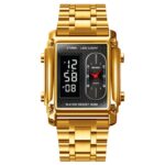 SKMEI 1868 Reloj cuadrado de doble pantalla resistente al agua para hombres, estilo:, Steel Belt (Gold)
