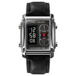 SKMEI 1868 Reloj cuadrado de doble pantalla resistente al agua para hombres, estilo:, Leather Belt (Silver)