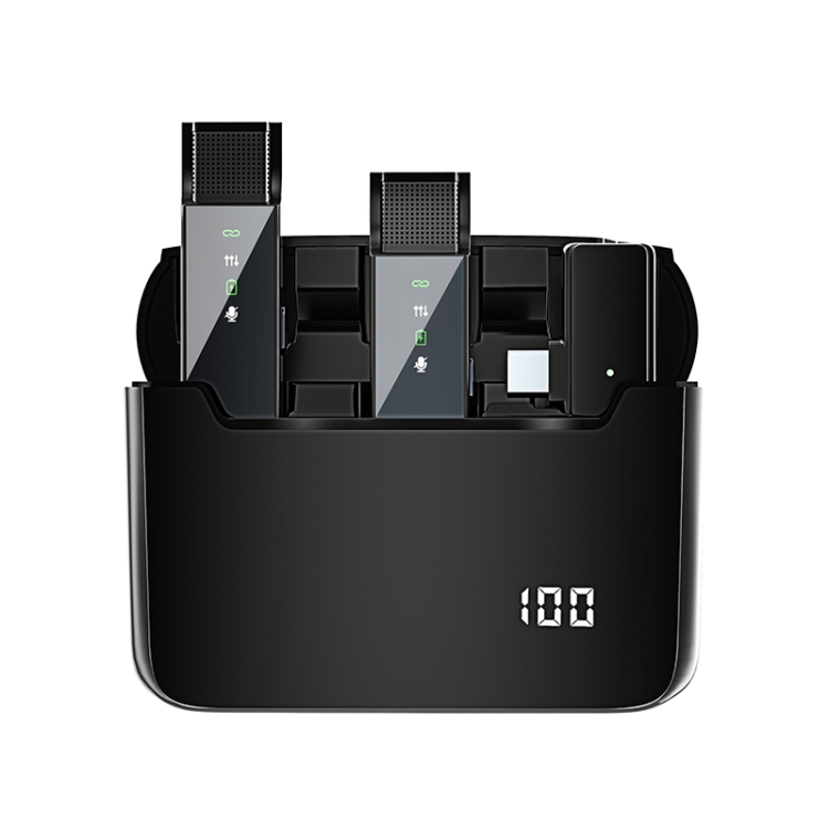TBD0603461201.jpg Micrófono de solapa inalámbrico con pantalla digital con compartimento de carga, especificaciones:, S16-S One To Two Black USB-C/Type-C Interface - Imagen 1