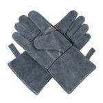 Guantes de cuero de vaca para barbacoa Guantes de protección de soldadura de horno anti-calientes gruesos, A2416 14 inch Gray
