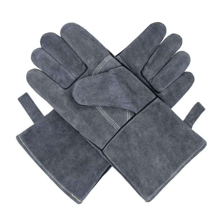 TBD0603471701.jpg Guantes de cuero de vaca para barbacoa Guantes de protección de soldadura de horno anti-calientes gruesos, A2416 14 inch Gray - Imagen 1